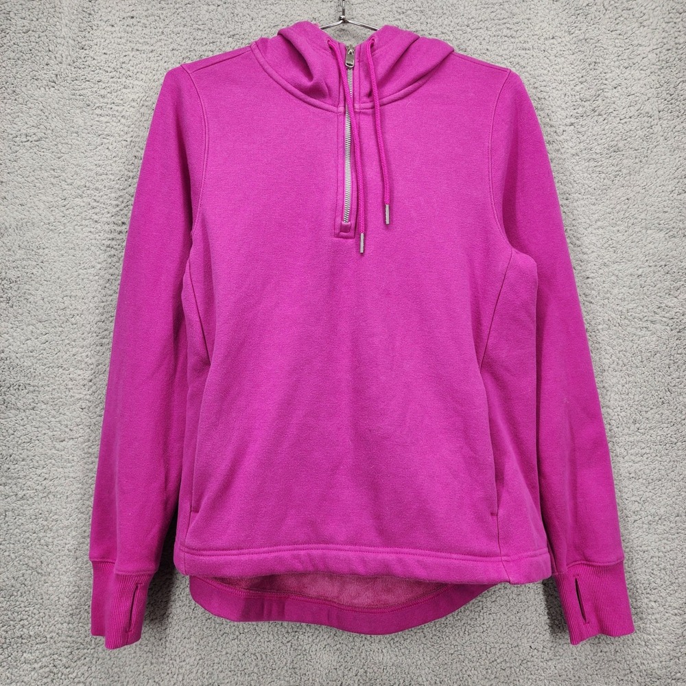 Athleta Womens Magenta Pink Quarter Zip Fleece Lined Hoodie Sweatshirt Pink